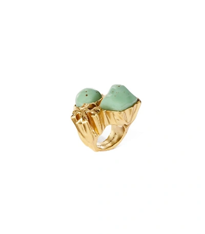 Shop Tory Burch Roxanne Statement Ring In Rolled Brass / Swirled Mint