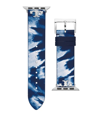 Shop Tory Burch Tie-dye Band For Apple Watch®, Leather, 38 - 40 Mm In Navy Blue