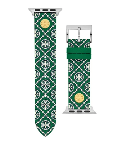 Shop Tory Burch T Monogram Band For Apple Watch®, Green/white Leather, 38 Mm - 40 Mm In Green/ivory