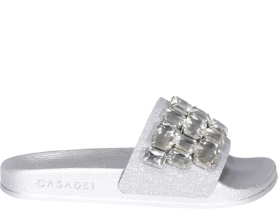 Shop Casadei Pool Slide Sandals In Silver