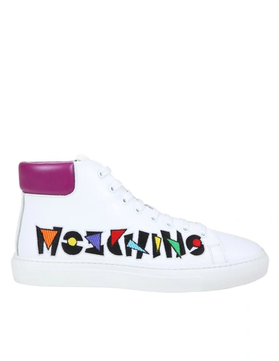 Shop Moschino High Sneakers In White Leather