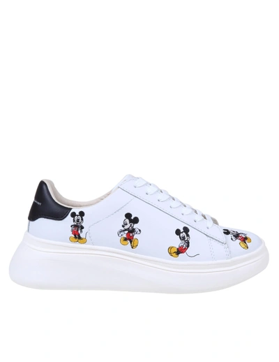 Shop Moa Master Of Arts Moa Sneakers In Leather With Disney Embroidery In White