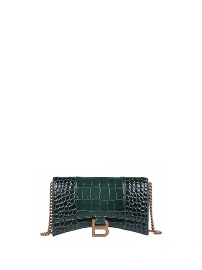 Shop Balenciaga Hourglass Mini Wallet On Chain In Forest Green