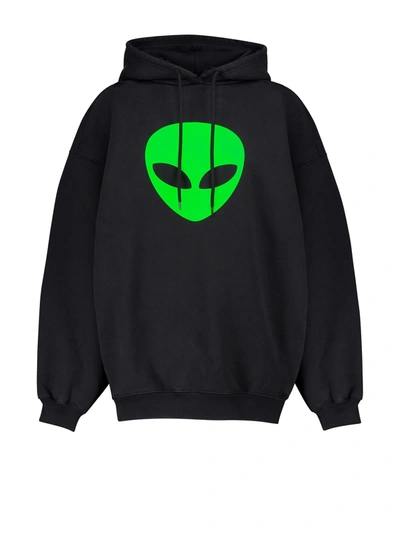 Shop Balenciaga Alien Hoodie In Black Acid Green