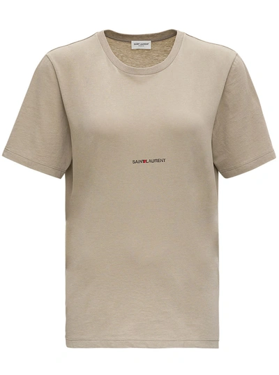 Shop Saint Laurent Rive Gauche T-shirt With Logo Print In Beige