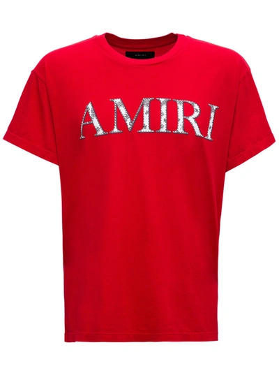 Shop Amiri Jersey T-shirt With Bandina Logo In Red