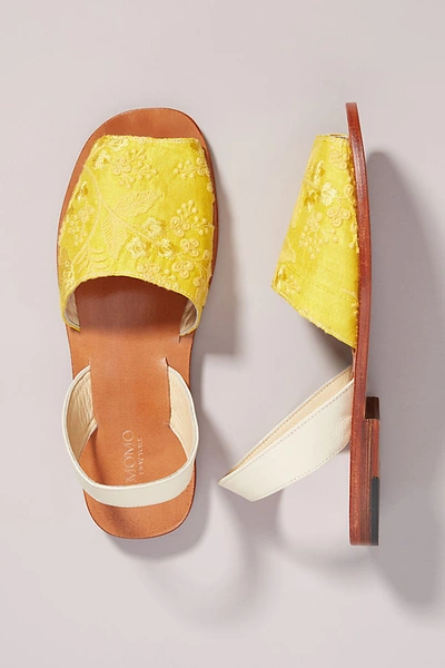 Shop Momo Design Dessa Embroidered Slingback Sandals In Yellow