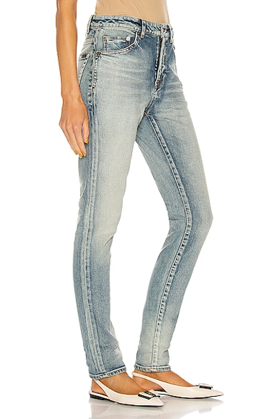 Shop Saint Laurent Medium Waist Skinny Jean In Bright Blue