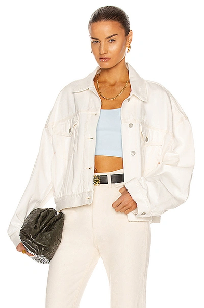 Shop Acne Studios Cropped Denim Jacket In White