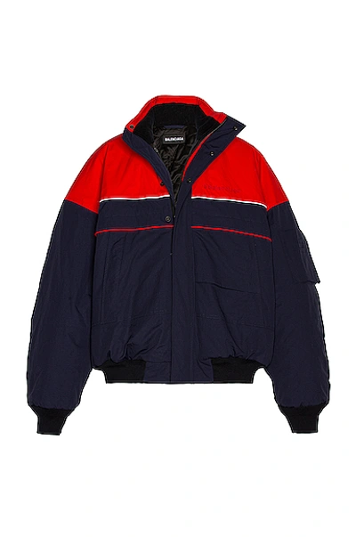Shop Balenciaga Ski Bomber Jacket In Dark Navy & Red