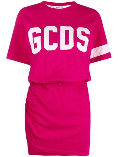 Shop Gcds Logo-applique T-shirt Dress In Pink