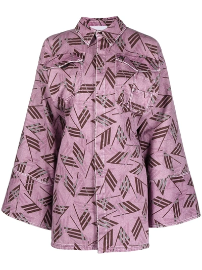 Shop Attico Flag-print Shirt Dress In Purple