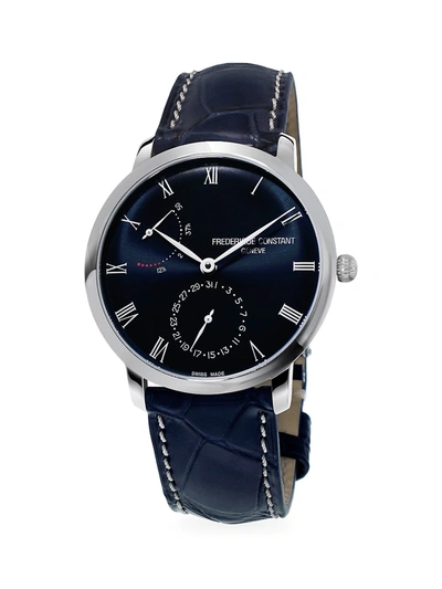Shop Frederique Constant Men's Classics Manufacture Slimline Power Reserve Stainless Steel & Leather Strap Watch In Black