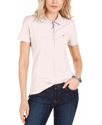Shop Tommy Hilfiger Women's Solid Short-sleeve Polo Top In Ballerina Pink