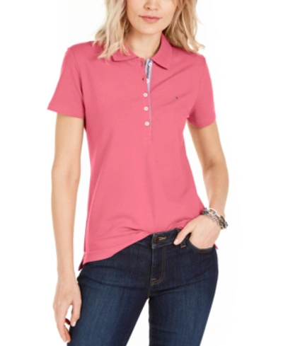 Shop Tommy Hilfiger Women's Solid Short-sleeve Polo Top In Peony