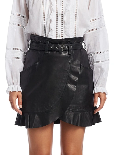 Shop Isabel Marant Étoile Women's Qing Paperbag-waist Leather Skirt In Black