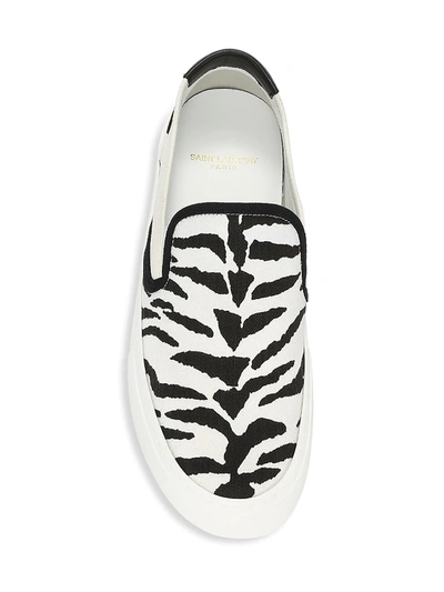 Shop Saint Laurent Men's Venice Zebra-stripe Canvas Slip-on Sneakers In White Black