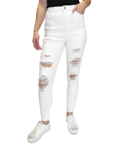 Shop Almost Famous Juniors' Distressed High-rise Skinny Jeans In White