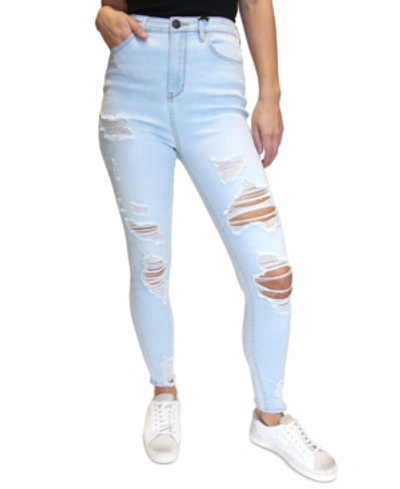 Shop Almost Famous Juniors' Distressed High-rise Skinny Jeans In Light Wash