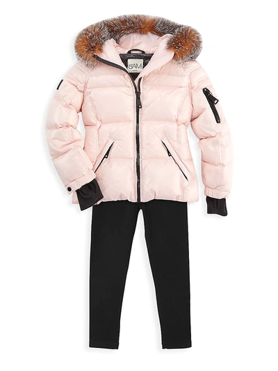 Shop Sam Little Girl's Blake Fur-trim Down Jacket In Ballerina Pink