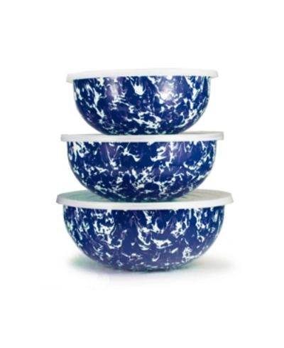 Golden Rabbit 3-piece Enamelware Mixing Bowl Set In Blue