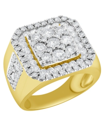 Shop Macy's Men's Diamond Cluster Ring (3 Ct. T.w.) In 10k Gold And White Gold In Yellow Gold