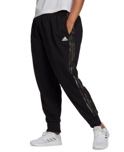 Shop Adidas Originals Adidas Essentials Plus Size Camo 3-stripe Pants In Black