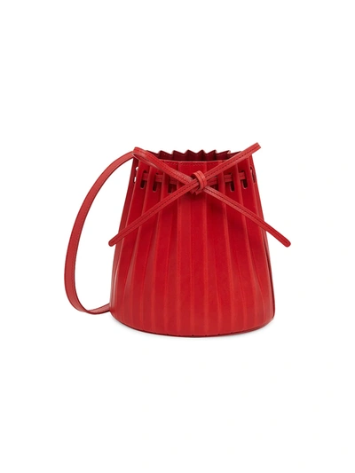 Shop Mansur Gavriel Mini Pleated Leather Bucket Bag In Red