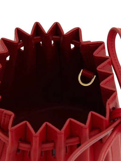 Shop Mansur Gavriel Mini Pleated Leather Bucket Bag In Red