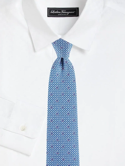 Shop Ferragamo Gancini Woven Silk Tie In Bluette
