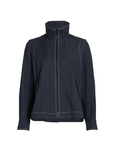 Shop Akris Punto Stand Collar Denim Jacket