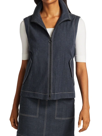 Shop Akris Punto Stand Collar Denim Jacket