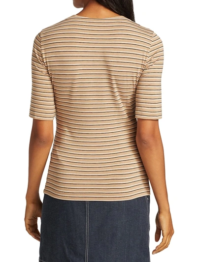 Shop Akris Punto Striped Scoop Neck Knit Top In Navy Sand Cream