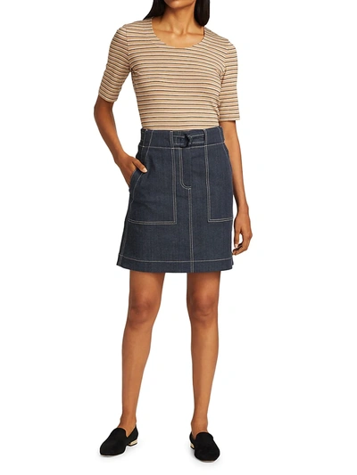 Shop Akris Punto Striped Scoop Neck Knit Top In Navy Sand Cream