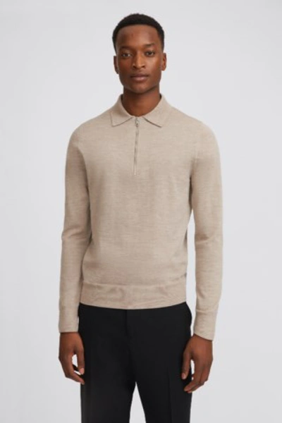 Shop Filippa K Shawn Zip Polo Shirt In Beige Melange