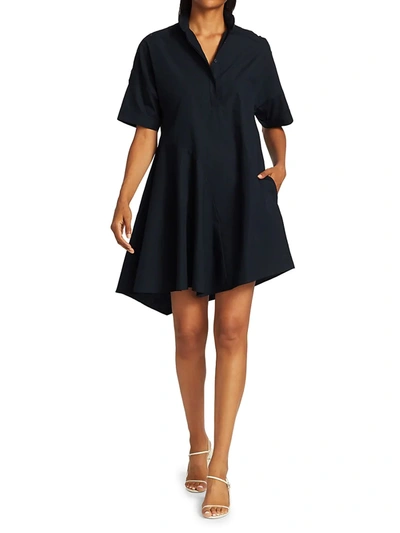 Shop Akris Punto Asymmetrical Short Sleeve Shirt Dress In Navy