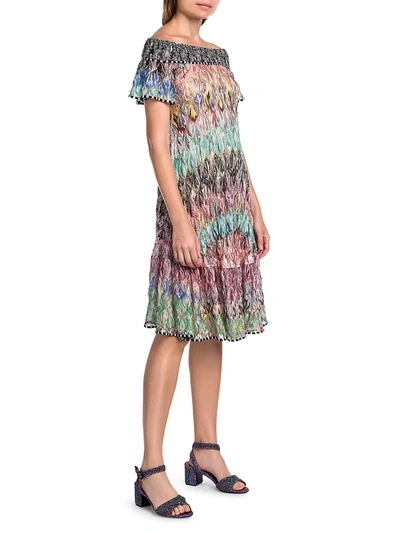 Shop Missoni Abito Iridescent Off-the-shoulder Shift Dress In Neutral