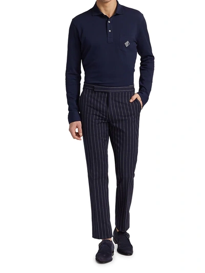 Shop Ralph Lauren Gregory Stripe Linen & Wool-blend Trousers In Navy Cream