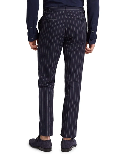 Shop Ralph Lauren Gregory Stripe Linen & Wool-blend Trousers In Navy Cream