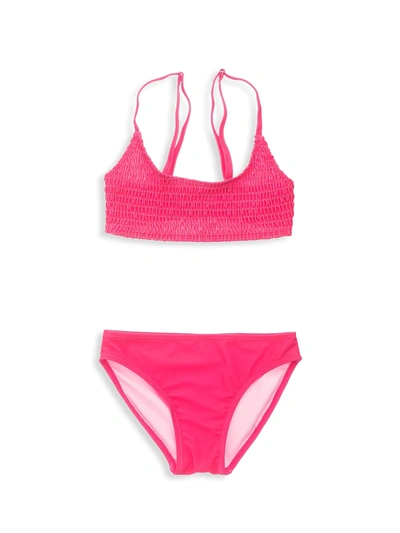Shop Snapper Rock Little Girl's & Girl's Pretty Petals Shirred Bikini In Pink