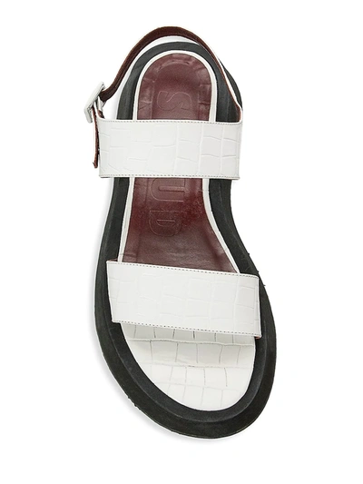 Shop Staud Nicky Croc-embossed Leather Platform Slingback Sandals In White Black