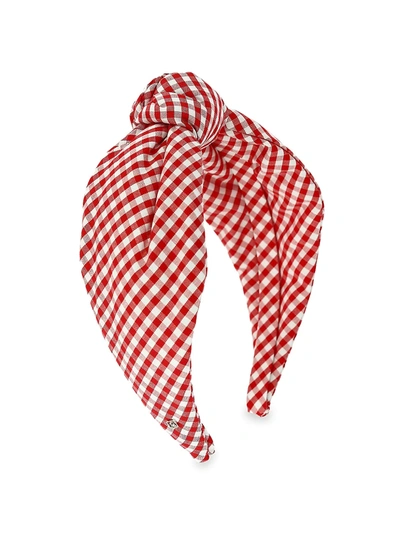 Shop Alexandre De Paris Knotted Gingham Headband In Rouge