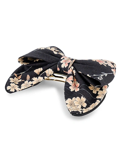 Shop Alexandre De Paris Rosier Grimpant Floral Bow Barrette In Sakura Noir