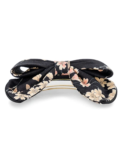 Shop Alexandre De Paris Rosier Grimpant Floral Bow Barrette In Sakura Noir