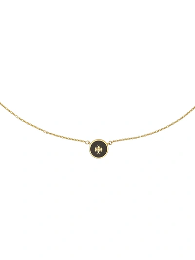 Shop Tory Burch Kira Enamel Pendant Necklace In Tory Gold Black