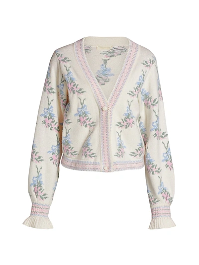 Shop Loveshackfancy Women's Fairy Garden Floral Cardigan In Dew Drop Cream Multi