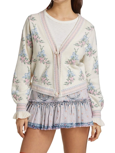 Shop Loveshackfancy Women's Fairy Garden Floral Cardigan In Dew Drop Cream Multi