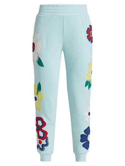 Shop Alice And Olivia Nyc Slim Joggers In Powder Blue Multi