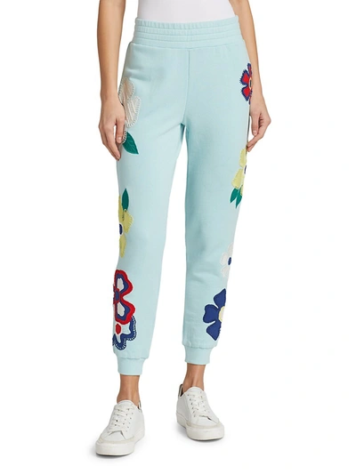 Shop Alice And Olivia Nyc Slim Joggers In Powder Blue Multi