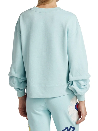 Shop Alice And Olivia Gaia Embroidered Step Sweatshirt In Powder Blue Multi